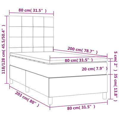 vidaXL Giroletto a Molle con Materasso Crema 80x200 cm inTessuto