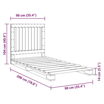 vidaXL Giroletto con Testiera Grigio 90x200 cm Legno Massello di Pino