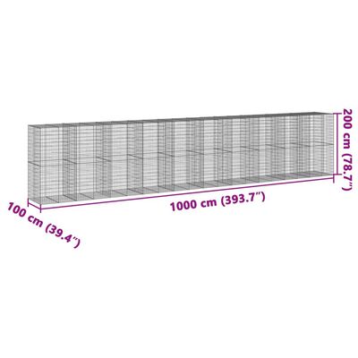 vidaXL Cesto Gabbione con Copertura 1000x100x200 cm in Ferro Zincato