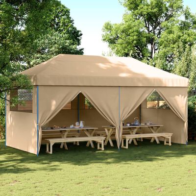 vidaXL Tendone per Feste Pieghevole Pop-Up con 4 Pareti Beige