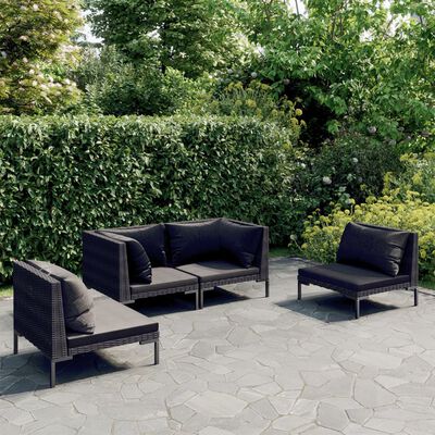 vidaXL Set Divani da Giardino 4 pz con Cuscini Polyrattan Grigio Scuro