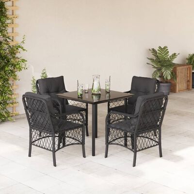 vidaXL Set da Pranzo da Giardino 5 pz Nero con Cuscini in Polyrattan