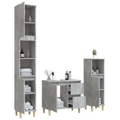 vidaXL Set di Mobili da Bagno 3 pz Grigio Cemento in Legno Multistrato