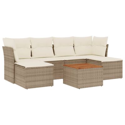 vidaXL Set Divani da Giardino 7 pz con Cuscini Beige in Polyrattan