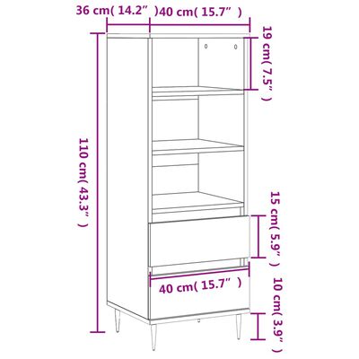 vidaXL Credenza Bianco Lucido 40x36x110 cm in Legno Multistrato