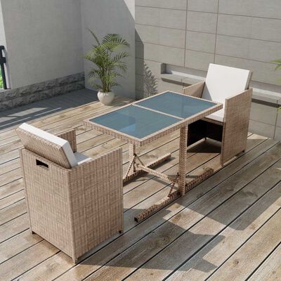 vidaXL Set da Bistrot 3 pz con Cuscini in Polyrattan Beige