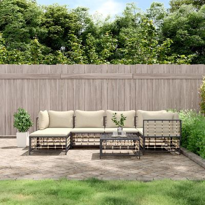 vidaXL Set Divani da Giardino 7 pz con Cuscini Antracite in Polyrattan