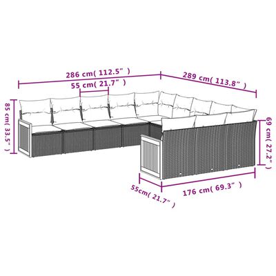 vidaXL Set Divani da Giardino 11 pz con Cuscini in Polyrattan Nero