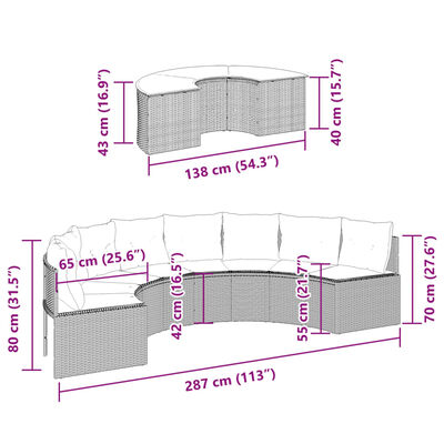 vidaXL Set Divani da Giardino Semicircolare 2 pz in Polyrattan Beige