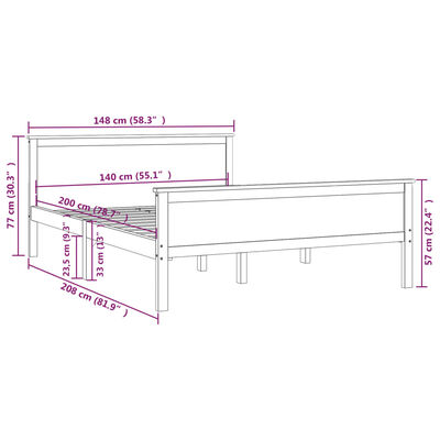 vidaXL Giroletto Marrone Ambra in Legno Massello di Pino 140x200 cm