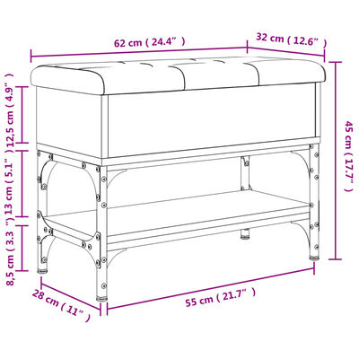 vidaXL Panca Porta Scarpe Rovere Sonoma 62x32x45 cm Legno Multistrato