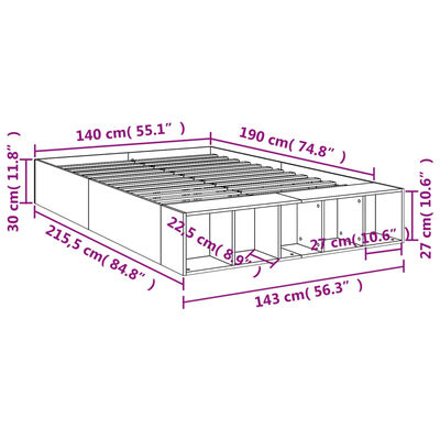 vidaXL Giroletto Grigio Sonoma 140x190 cm in Legno Multistrato