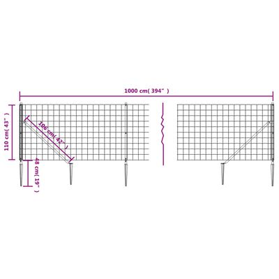 vidaXL Recinzione Metallica con Picchetti Ancoraggio Antracite 1,1x10m