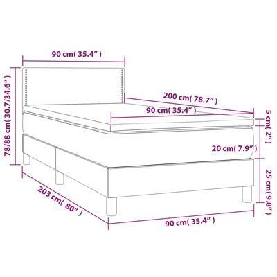 vidaXL Giroletto a Molle con Materasso Grigio Chiaro 90x200 cm Velluto