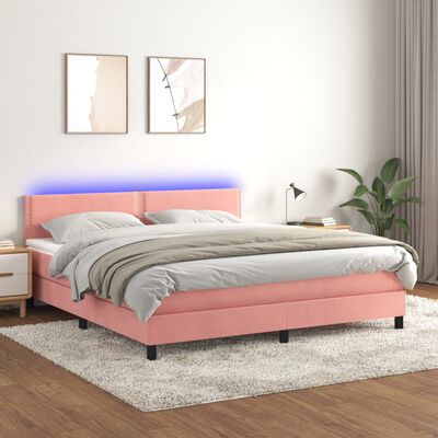 vidaXL Letto a Molle con Materasso e LED Rosa 160x200 cm in Velluto