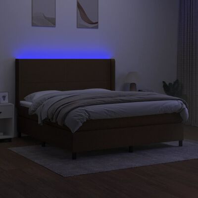 vidaXL Letto a Molle Materasso e LED MarroneScuro 180x200cm in Tessuto