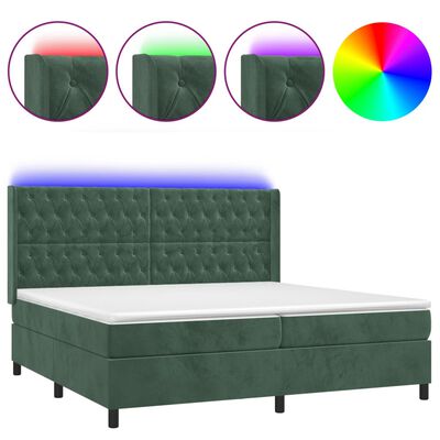 vidaXL Letto a Molle con Materasso e LED Verde Scuro 200x200cm Velluto