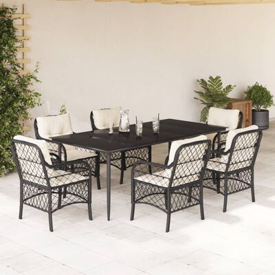 vidaXL Set da Pranzo da Giardino 7 pz Nero con Cuscini in Polyrattan