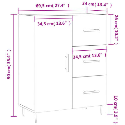 vidaXL Credenza Bianca 69,5x34x90 cm in Legno Multistrato