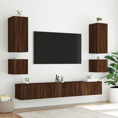 vidaXL Mobile TV a Parete con Luci LED Rovere Marrone 100x35x41 cm