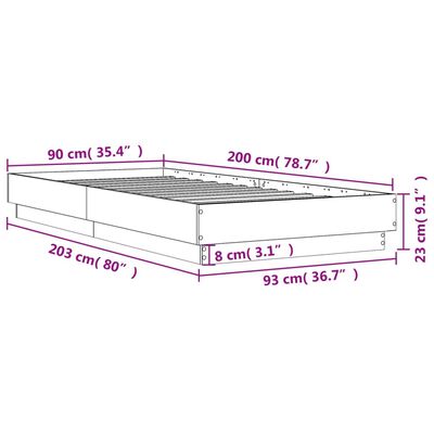 vidaXL Giroletto Grigio Sonoma 90x200 cm in Legno Multistrato