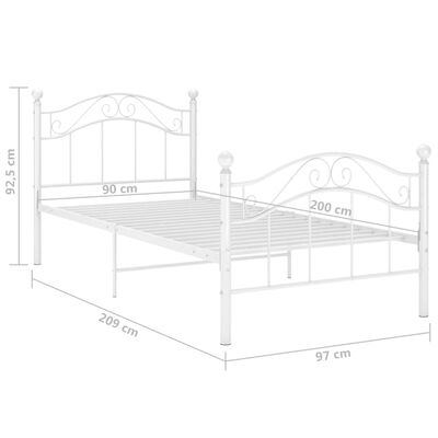 vidaXL Giroletto Bianco in Metallo 90x200 cm