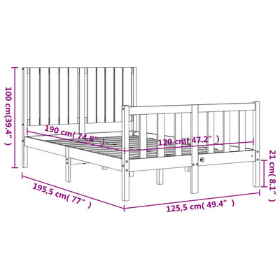 vidaXL Giroletto con Testiera Small Double in Legno Massello