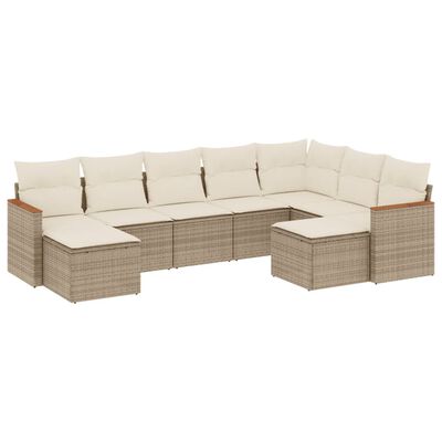 vidaXL Set Divano da Giardino 9 pz con Cuscini Beige in Polyrattan