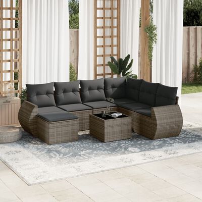 vidaXL Set Divano da Giardino 8 pz con Cuscini Grigio in Polyrattan