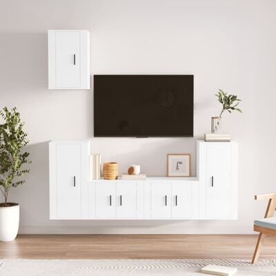 vidaXL Set di Mobili Porta TV 5 pz Bianco Lucido in Legno Multistrato