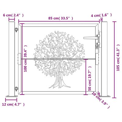 vidaXL Cancello da Giardino 105x105 cm in Acciaio Corten Design Albero