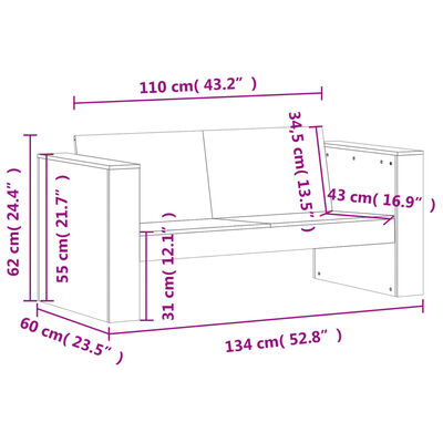 vidaXL Set Salotto da Giardino 2 pz Bianco in Legno Massello di Pino