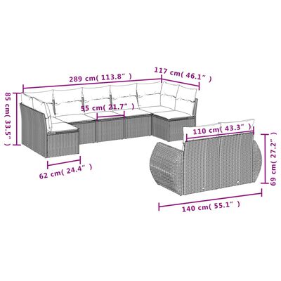 vidaXL Set Divani da Giardino 9 pz con Cuscini Nero in Polyrattan