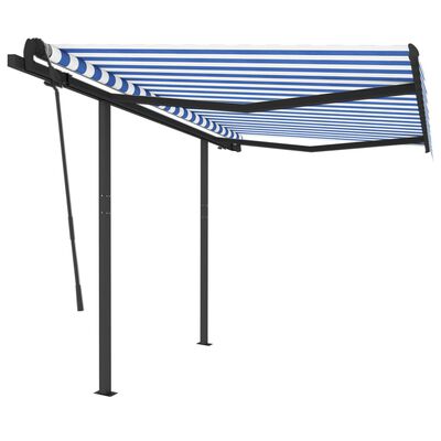 vidaXL Tenda da Sole Retrattile Manuale con Pali 3,5x2,5m Blu e Bianca