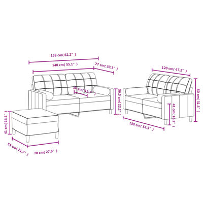 vidaXL Set Divani 3 pz con Cuscini Tortora in Tessuto