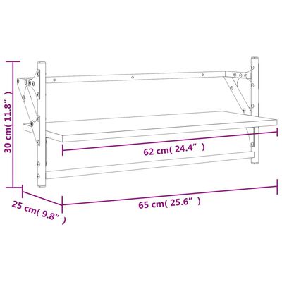 vidaXL Mensole a Parete con Aste 2pz Rovere Fumo 65x25x30 cm