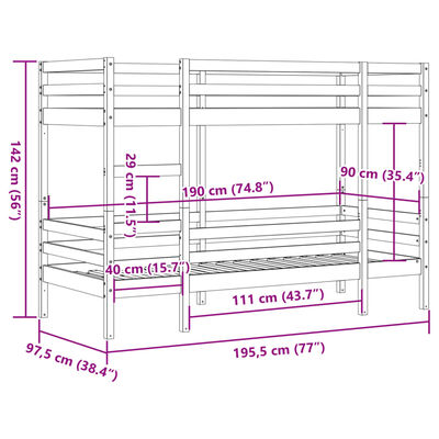 vidaXL Letto a Castello senza Materasso 90x190 cm Legno di Pino