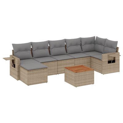 vidaXL Set Divano da Giardino 8 pz con Cuscini Beige in Polyrattan