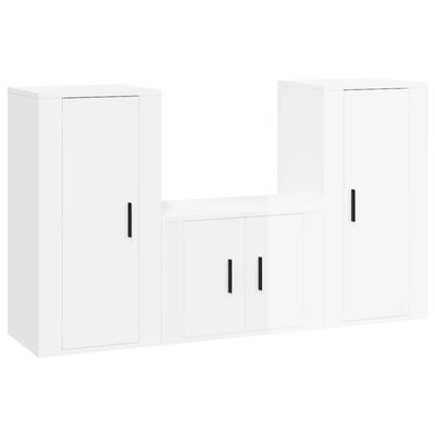 vidaXL Set Mobili Porta TV 3 pz Bianco Lucido in Legno Multistrato