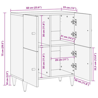 vidaXL Credenza 60x33x75 cm in Legno Massello di Mango