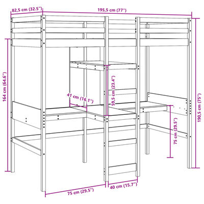 vidaXL Giroletto Soppalco senza Materasso 75x190cm Legno Massello Pino