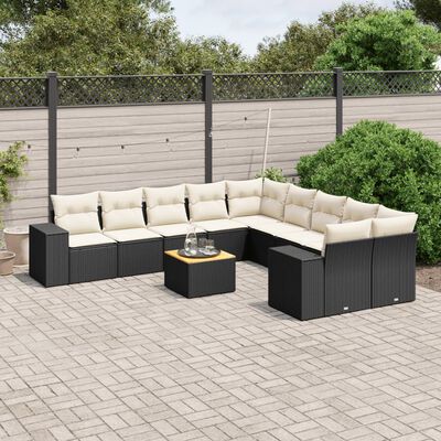 vidaXL Set Divani da Giardino 11 pz con Cuscini in Polyrattan Nero