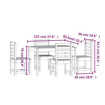 vidaXL Set da Pranzo per Giardino 5 pz in Legno Massello di Pino