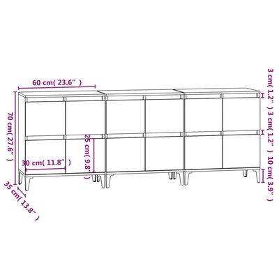 vidaXL Credenze 3pz Grigio Sonoma 60x35x70 cm in Legno Multistrato