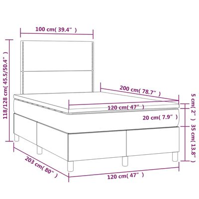 vidaXL Letto a Molle con Materasso e LED Rosa 120x200 cm in Velluto