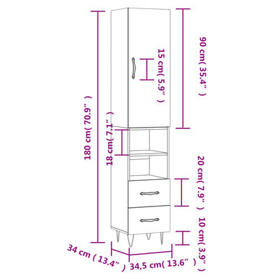 vidaXL Credenza Grigio Sonoma 34,5x34x180 cm in Legno Multistrato