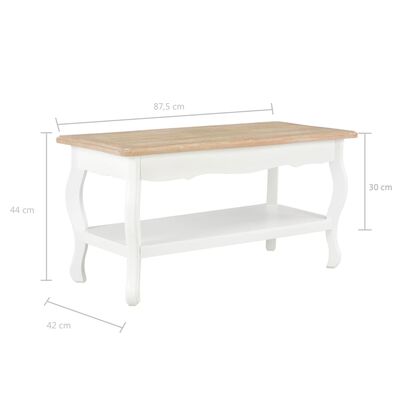 vidaXL Tavolino da Salotto Bianco e Marrone 87,5x42x44cm Massello Pino