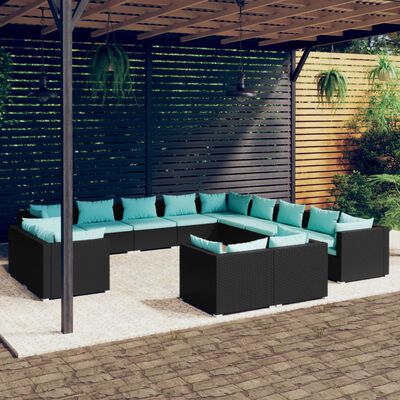 vidaXL Set Divani da Giardino 13 pz con Cuscini in Polyrattan Nero