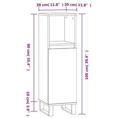 vidaXL Armadietto da Bagno Nero 30x30x100 cm in Legno Multistrato