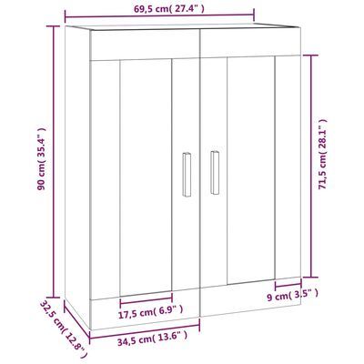 vidaXL Pensile Rovere Sonoma 69,5x32,5x90 cm in Legno Multistrato